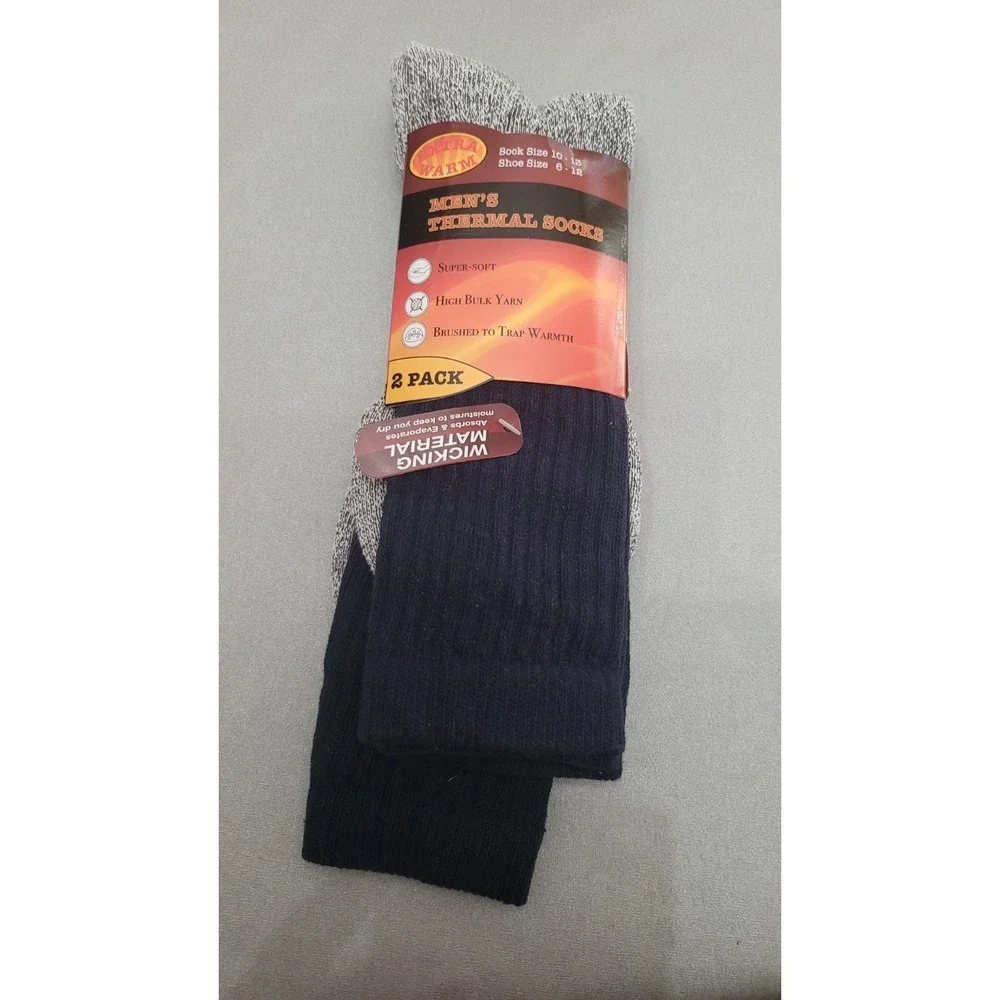 Extra Warm Thermal Socks Mens 10-13 Navy Grey NEW 2 Pack Wicking High‎ Bulk Yarn